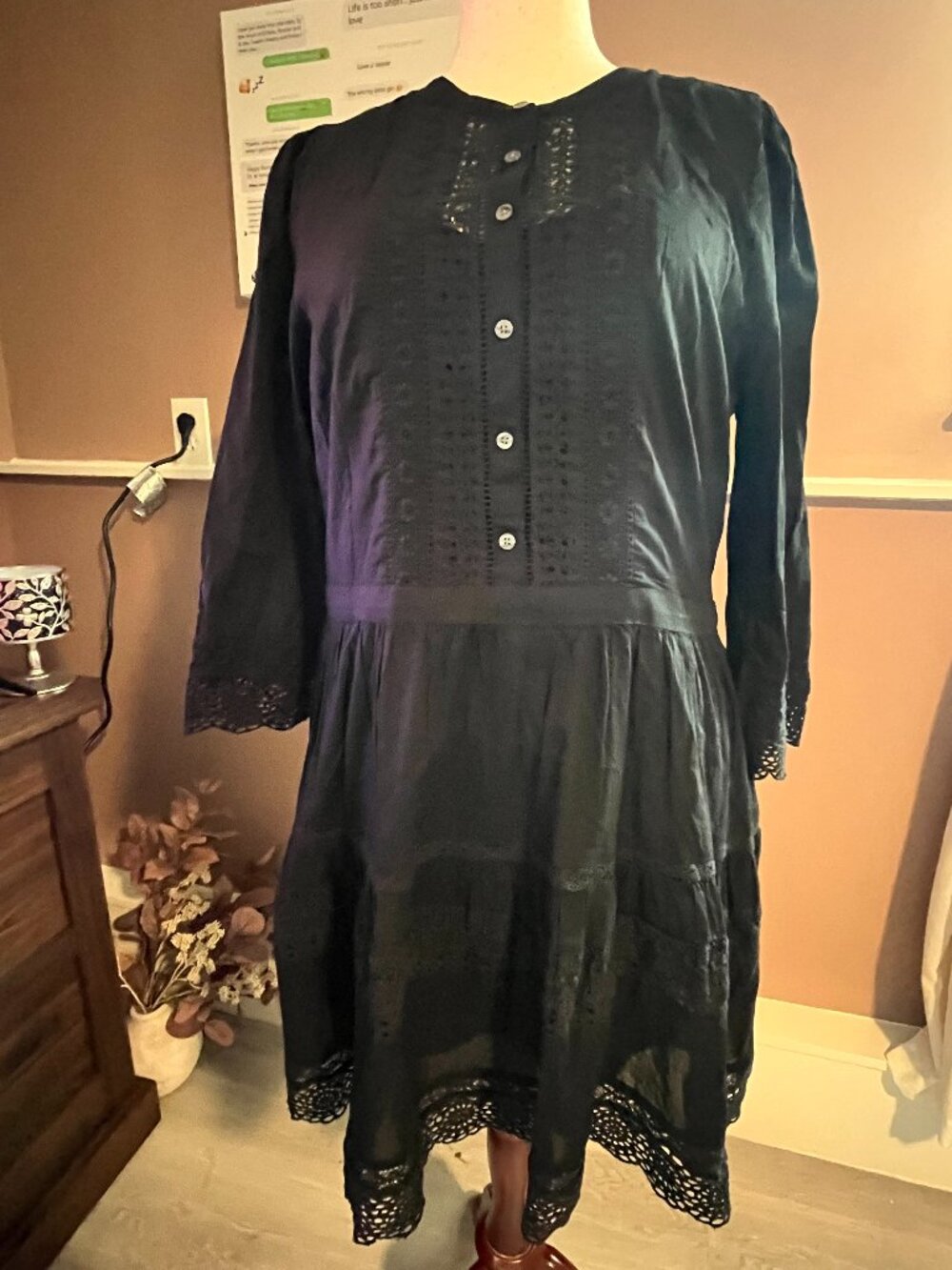GAP NWT Black 100% Cotton lace trim detail dress XL tall